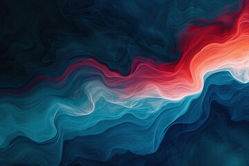 An abstract composition resembling smoke waves, where shades of red flow into cool blues, creating a sense of fluid dynamism and contrast.
 - obrazy, fototapety, plakaty