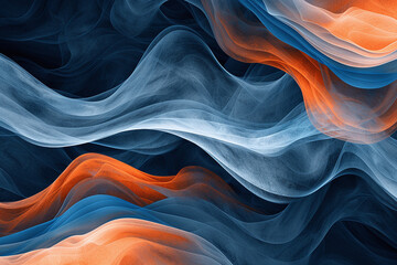 Fluid waves of deep blue and vibrant orange merge in a captivating abstract art design suggestive of natural elements