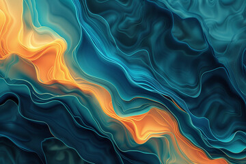 Abstract Topographic Waves in Blue and Orange
 - obrazy, fototapety, plakaty