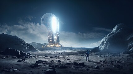 autonomous research station stands on the deserted surface of the Moon and conducts research, takes soil and atmosphere