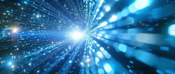 Blue Digital Data Stream Speeding Through Space
