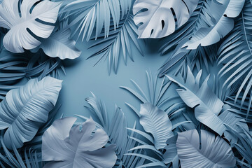 Stylish Blue Monochrome Tropical Leaf Design
