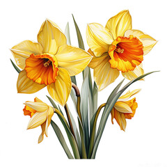 yellow daffodil bunch in watercolor painting style isolated on transparent background