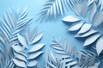 Paper Art of Blue Tropical Leaves