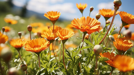 Fototapeta premium field with orange marigold flowers 