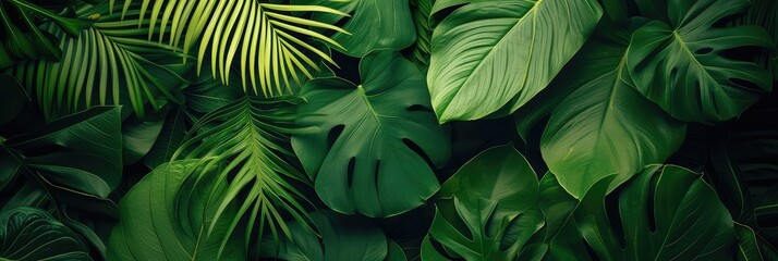 Tropical green leaves. Lush jungle background.