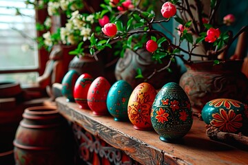 Different ways of painting Easter eggs in intricate patterns.