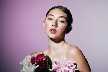 blush woman girl flower portrait make-up eye pink model face beauty