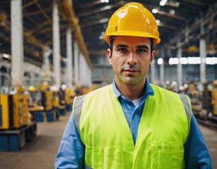 Portrait of a plant operation engineer in uniform and safety helmet at a factory. Engineer, industry and construction concept.