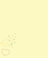 Vector composition with flat hearts.  Simple flying from corner scattered various shapes hearts for invitation card.