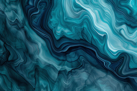 An abstract image with a flowing teal fluid marble texture, ideal for tranquil and sophisticated backgrounds