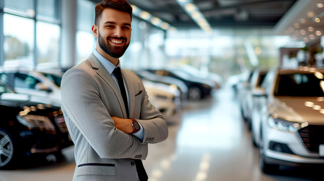 Smiling car sales manager looking at the camera.