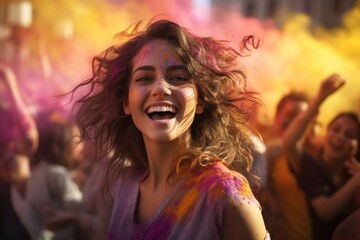 Holi celebration: a riot of colors and joyous revelry, embracing cultural vibrancy and traditions in a festive spectacle of music, dance, and jubilation, capturing the spirit of springtime merriment.
