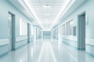 Fototapeta premium Interior of spacious, empty hospital hallway with tranquil atmosphere AI Generative
