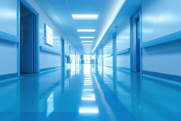 Interior of clinic is surrounded by a spacious, tranquil hospital hallway AI Generative
