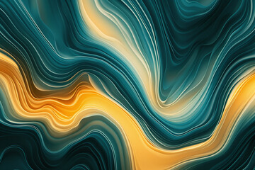 Teal and Gold Abstract Liquid Waves - obrazy, fototapety, plakaty