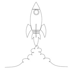 Continuous line drawing. Start rocket icon. Vector illustration