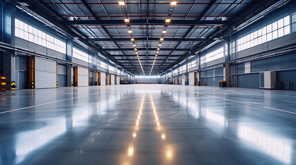 floor with self-levelling white epoxy resin in industrial warehouse