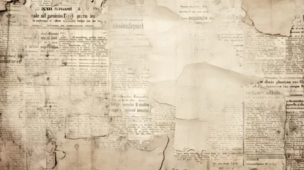 Zelfklevend Fotobehang Old newspaper background. Aged paper grunge vintage texture. Overlay template © LiliGraphie