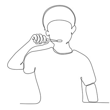 recommend clip art: continuous line drawing of little boy brushing teeth