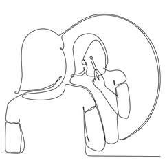 Continuous line drawing of woman in mirror vector illustration