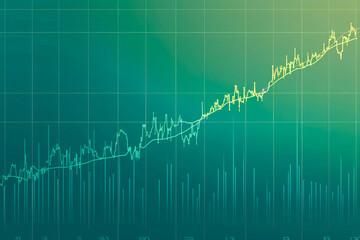 Obraz premium A line chart index for the past 10 years with a green background and a yellow line