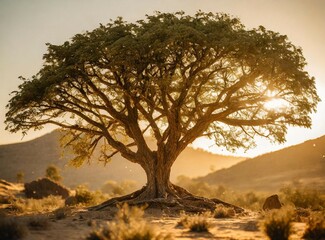 Fototapeta na wymiar Big tree in the desert. Desert landscape photography/wallpaper.