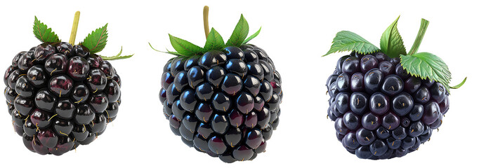 set of blackberry fruit isolated on transparent background 