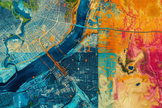 Digital elevation model. GIS product made after proccesing aerial pictures taken from a drone. It shows city urban area with roads and suburbs