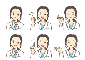 白衣の女性　ポーズセット(ロングヘア)