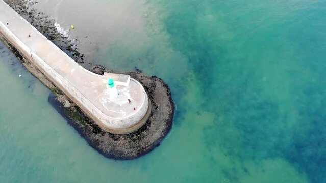 Aerial drone view of lighthouse in Les Sables d'0lonne, France