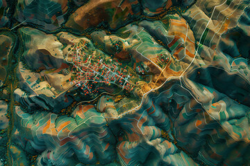 Small village in the mountains. GIS product made from laser LIDAR scan