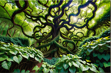 Nature's Ballet: Captivating Vines and Branches Weaving an Aerial Tapestry. generative AI
