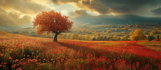 Breathtaking Autumn Flower Cosmos Blanketing the Peaceful Rural Countryside Field