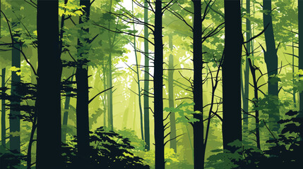 Forest in the morning, 
reduced, color shades of green, black.
