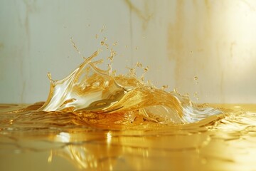 Dynamic splash of golden liquid, capturing the lively motion and vibrant energy of fluid in action, great for dynamic and luxury themes.

