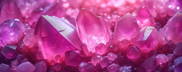 Pink crystals, closeup macro detail - abstract crystalline background. Generative AI