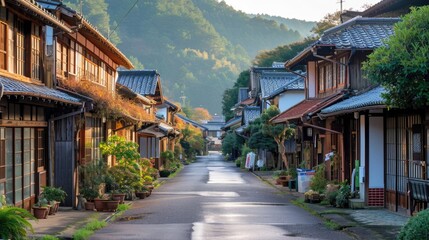 Fototapeta premium beautiful, clean and tidy street pass through traditional Japanese local village.