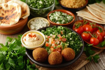 Mediterranean Feast with Falafel Hummus Tabbouleh and Dips