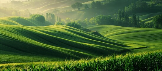 Fototapeta na wymiar Captivating Green Fields: A Visual Symphony of Vivid and Lush Green Fields Unveiling Nature's Flourishing Splendor