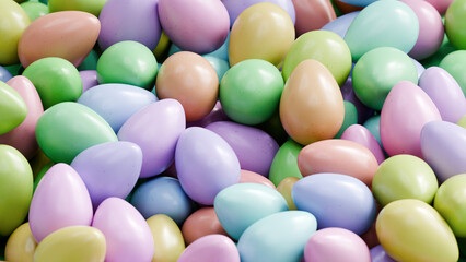 Colorful abstract Easter background with eggs, 3d render.