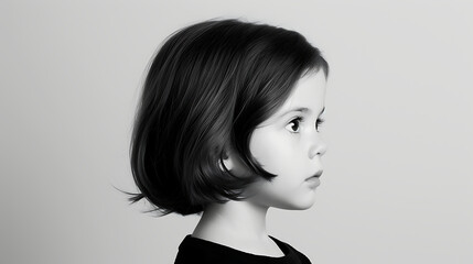 black and white side-profile portrait photography of a young girl, high contrast