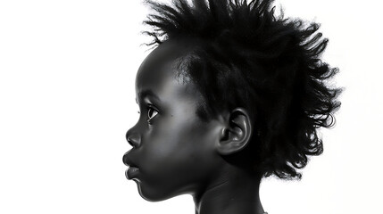 black and white side-profile portrait photography of a young boy, high contrast