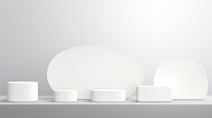 set 3d white oval podium on solid background, modern minimalist design for product showcase, banner