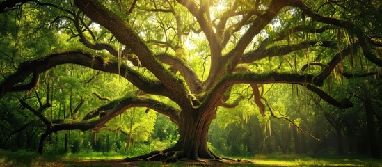 Fototapeta premium Captivating Image of a Majestic Large Tree with Hanging Branches