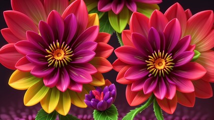 Colorful dahlia glowing flower floral Clipart, high quality resolution, beautiful flowers, 3d  design