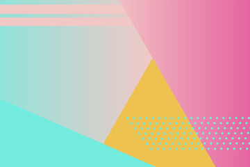 Abstract shape backdrop or background with gradient yellow, blue, and pink colors. Dots pattern and triangles in a retro color background.