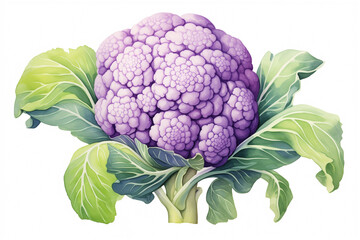 watercolor violet cauliflower isolated on white