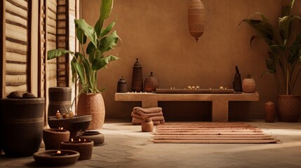 
A spa scene inspired by Ayurvedic traditions, incorporating earthy tones and traditional Ayurvedic...