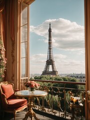 Eiffel tower from a window of luxury hotel